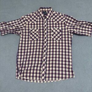 Wrangler Button Up Western Shirt Long Sleeve Plaid Purple White Mens Size XLT